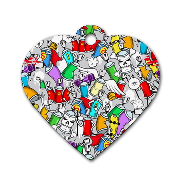 Graffit Characters Seamless Pattern Art Dog Tag Heart (One Side)