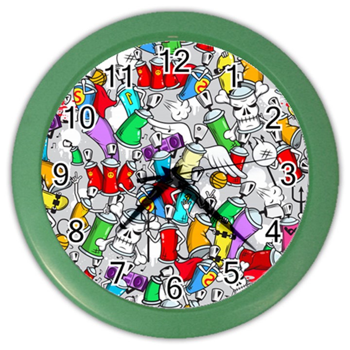 Graffit Characters Seamless Pattern Art Color Wall Clock