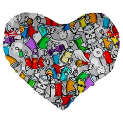 Graffit Characters Seamless Pattern Art Large 19  Premium Heart Shape Cushions