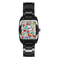 Graffit Characters Seamless Pattern Art Stainless Steel Barrel Watch