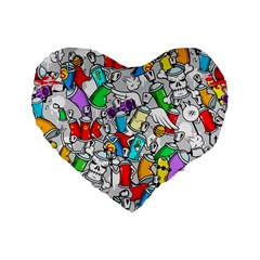 Graffit Characters Seamless Pattern Art Standard 16  Premium Flano Heart Shape Cushions