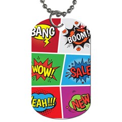 Pop Art Comic Vector Speech Cartoon Bubbles Popart Style With Humor Text Boom Bang Bubbling Expressi Dog Tag (two Sides) by Wegoenart