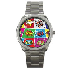 Pop Art Comic Vector Speech Cartoon Bubbles Popart Style With Humor Text Boom Bang Bubbling Expressi Sport Metal Watch by Wegoenart