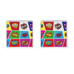 Pop Art Comic Vector Speech Cartoon Bubbles Popart Style With Humor Text Boom Bang Bubbling Expressi Cufflinks (square) by Wegoenart