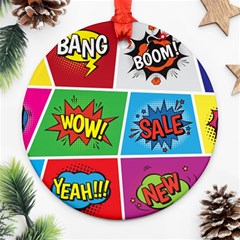 Pop Art Comic Vector Speech Cartoon Bubbles Popart Style With Humor Text Boom Bang Bubbling Expressi Round Ornament (two Sides) by Wegoenart