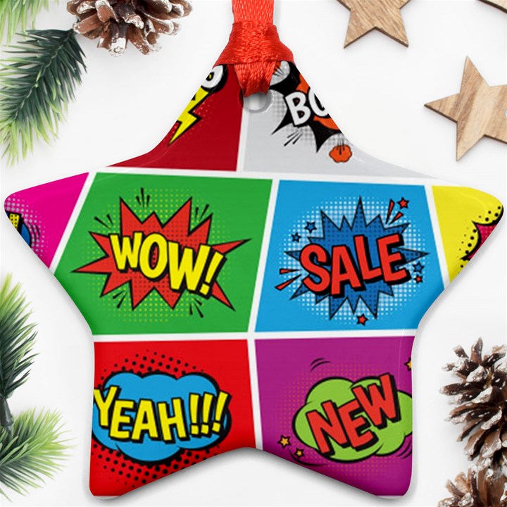 Pop Art Comic Vector Speech Cartoon Bubbles Popart Style With Humor Text Boom Bang Bubbling Expressi Star Ornament (Two Sides)