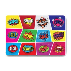 Pop Art Comic Vector Speech Cartoon Bubbles Popart Style With Humor Text Boom Bang Bubbling Expressi Small Doormat by Wegoenart