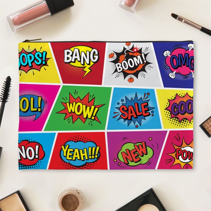 Pop Art Comic Vector Speech Cartoon Bubbles Popart Style With Humor Text Boom Bang Bubbling Expressi Cosmetic Bag (XL)