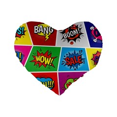 Pop Art Comic Vector Speech Cartoon Bubbles Popart Style With Humor Text Boom Bang Bubbling Expressi Standard 16  Premium Heart Shape Cushions by Wegoenart