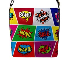 Pop Art Comic Vector Speech Cartoon Bubbles Popart Style With Humor Text Boom Bang Bubbling Expressi Flap Closure Messenger Bag (l) by Wegoenart