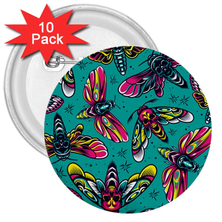 Vintage Colorful Insects Seamless Pattern 3  Buttons (10 pack) 