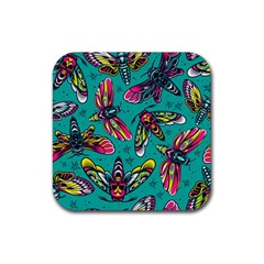 Vintage Colorful Insects Seamless Pattern Rubber Coaster (Square)