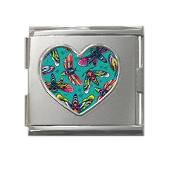 Vintage Colorful Insects Seamless Pattern Mega Link Heart Italian Charm (18mm)