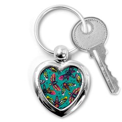 Vintage Colorful Insects Seamless Pattern Key Chain (Heart)