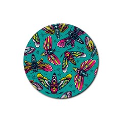 Vintage Colorful Insects Seamless Pattern Rubber Coaster (Round)