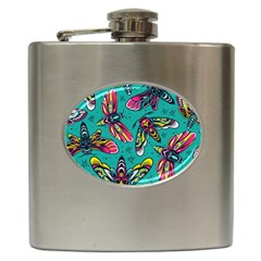 Vintage Colorful Insects Seamless Pattern Hip Flask (6 oz)