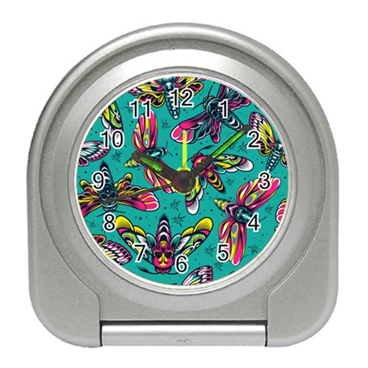 Vintage Colorful Insects Seamless Pattern Travel Alarm Clock