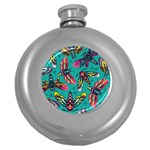 Vintage Colorful Insects Seamless Pattern Round Hip Flask (5 oz) Front