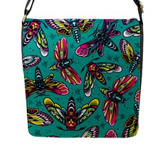 Vintage Colorful Insects Seamless Pattern Flap Closure Messenger Bag (L)