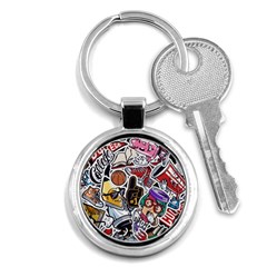 Vintage College Colorful Seamless Pattern Key Chain (round) by Wegoenart