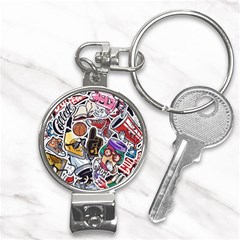 Vintage College Colorful Seamless Pattern Nail Clippers Key Chain