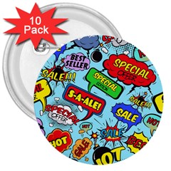 Comic Bubbles Seamless Pattern 3  Buttons (10 Pack)  by Wegoenart