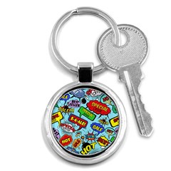 Comic Bubbles Seamless Pattern Key Chain (round) by Wegoenart