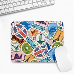 Travel Pattern Immigration Stamps Stickers With Historical Cultural Objects Travelling Visa Immigran Small Mousepad by Wegoenart