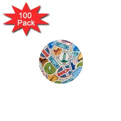 Travel Pattern Immigration Stamps Stickers With Historical Cultural Objects Travelling Visa Immigran 1  Mini Magnets (100 Pack)  by Wegoenart