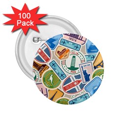 Travel Pattern Immigration Stamps Stickers With Historical Cultural Objects Travelling Visa Immigran 2 25  Buttons (100 Pack)  by Wegoenart