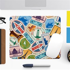 Travel Pattern Immigration Stamps Stickers With Historical Cultural Objects Travelling Visa Immigran Large Mousepad by Wegoenart