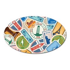 Travel Pattern Immigration Stamps Stickers With Historical Cultural Objects Travelling Visa Immigran Oval Magnet by Wegoenart