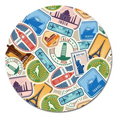 Travel Pattern Immigration Stamps Stickers With Historical Cultural Objects Travelling Visa Immigran Magnet 5  (round) by Wegoenart