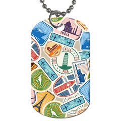 Travel Pattern Immigration Stamps Stickers With Historical Cultural Objects Travelling Visa Immigran Dog Tag (one Side) by Wegoenart