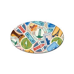 Travel Pattern Immigration Stamps Stickers With Historical Cultural Objects Travelling Visa Immigran Sticker Oval (10 Pack) by Wegoenart