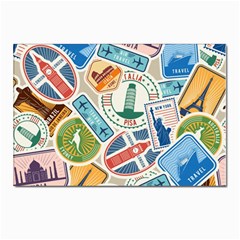 Travel Pattern Immigration Stamps Stickers With Historical Cultural Objects Travelling Visa Immigran Postcard 4 x 6  (pkg Of 10) by Wegoenart