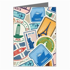 Travel Pattern Immigration Stamps Stickers With Historical Cultural Objects Travelling Visa Immigran Greeting Card