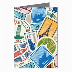 Travel Pattern Immigration Stamps Stickers With Historical Cultural Objects Travelling Visa Immigran Greeting Cards (pkg Of 8) by Wegoenart