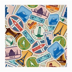 Travel Pattern Immigration Stamps Stickers With Historical Cultural Objects Travelling Visa Immigran Medium Glasses Cloth (2 Sides) by Wegoenart