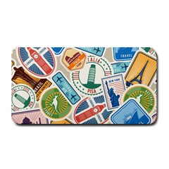 Travel Pattern Immigration Stamps Stickers With Historical Cultural Objects Travelling Visa Immigran Medium Bar Mat by Wegoenart