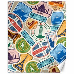 Travel Pattern Immigration Stamps Stickers With Historical Cultural Objects Travelling Visa Immigran Canvas 11  X 14  by Wegoenart