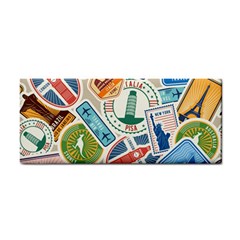 Travel Pattern Immigration Stamps Stickers With Historical Cultural Objects Travelling Visa Immigran Hand Towel by Wegoenart