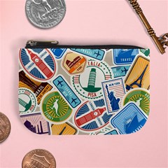 Travel Pattern Immigration Stamps Stickers With Historical Cultural Objects Travelling Visa Immigran Mini Coin Purse by Wegoenart