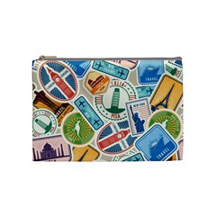 Travel Pattern Immigration Stamps Stickers With Historical Cultural Objects Travelling Visa Immigran Cosmetic Bag (medium) by Wegoenart