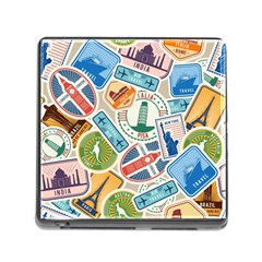 Travel Pattern Immigration Stamps Stickers With Historical Cultural Objects Travelling Visa Immigran Memory Card Reader (square 5 Slot) by Wegoenart