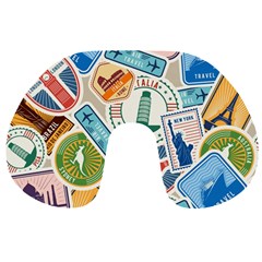 Travel Pattern Immigration Stamps Stickers With Historical Cultural Objects Travelling Visa Immigran Travel Neck Pillow by Wegoenart