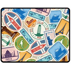 Travel Pattern Immigration Stamps Stickers With Historical Cultural Objects Travelling Visa Immigran Double Sided Fleece Blanket (medium)  by Wegoenart