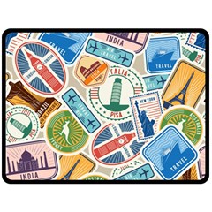 Travel Pattern Immigration Stamps Stickers With Historical Cultural Objects Travelling Visa Immigran Double Sided Fleece Blanket (large)  by Wegoenart