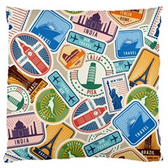 Travel Pattern Immigration Stamps Stickers With Historical Cultural Objects Travelling Visa Immigran Standard Flano Cushion Case (two Sides) by Wegoenart