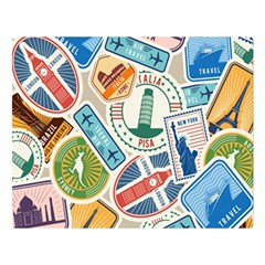 Travel Pattern Immigration Stamps Stickers With Historical Cultural Objects Travelling Visa Immigran Double Sided Flano Blanket (large)  by Wegoenart